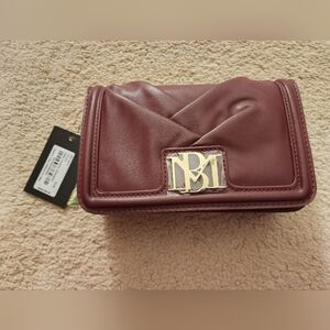 Badgley Mischka Elegant Burgundy Clutch/Crossbody With Gold Chain Strap NWT
